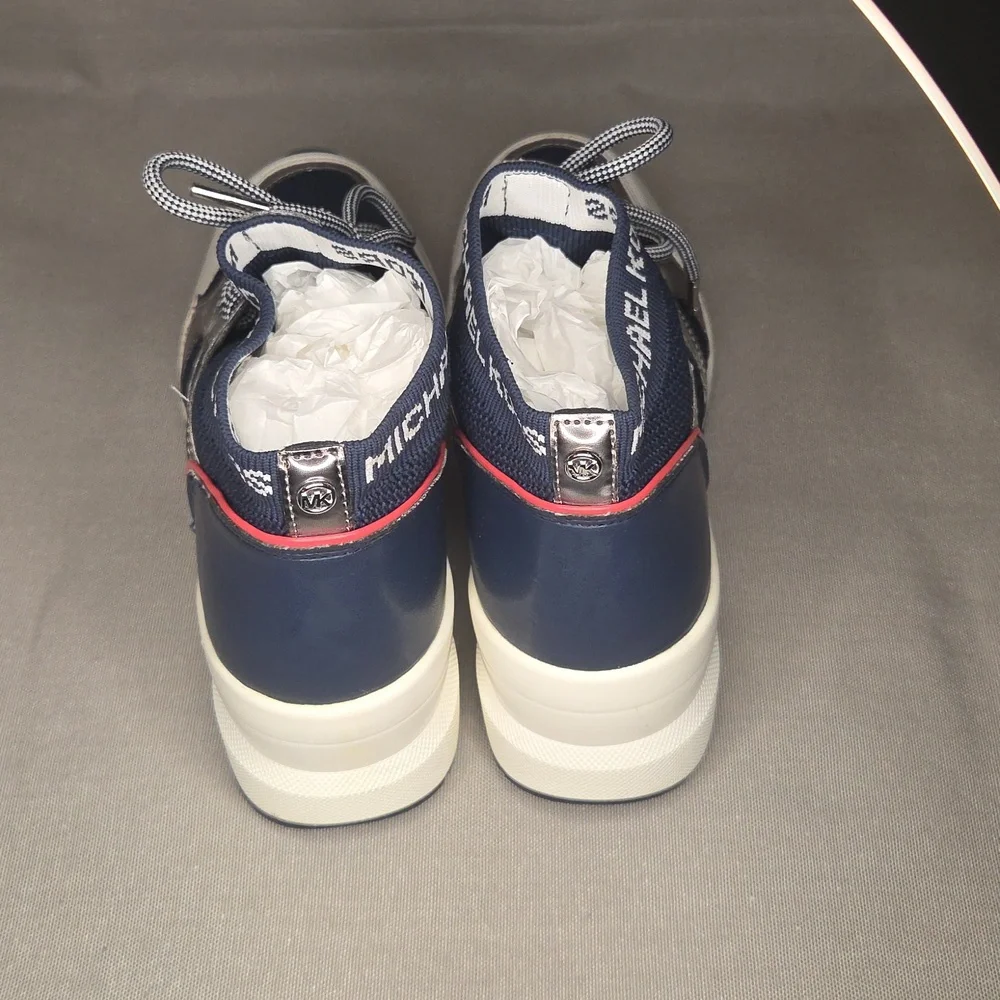 NWOT Michael Kors Hilda Knit & Leather Sock Wedge Heel Lace Up Trainers Sneakers - Picture 3 of 5